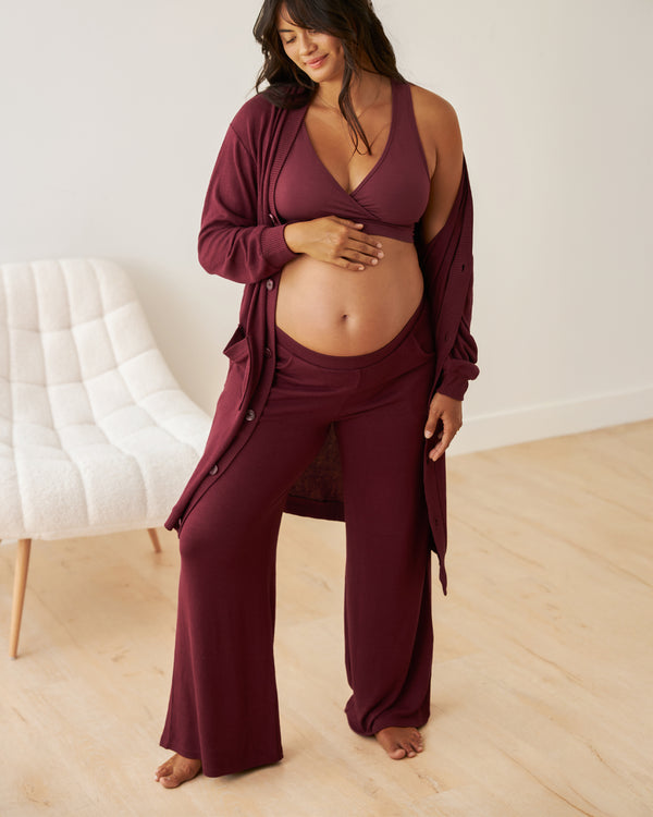 Kindred Bravely CozyKnit Wide Leg Lounge Pant Deep Burgundy