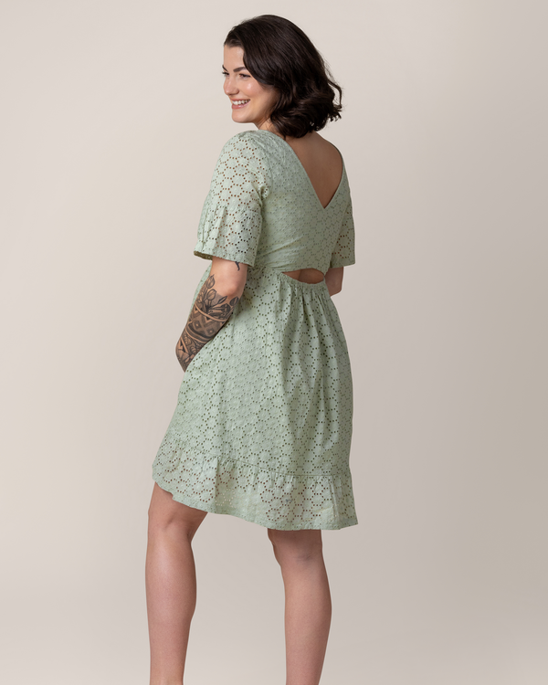 Kindred Bravely Dahlia Eyelet Maternity & Nursing Dress Aqua Mist