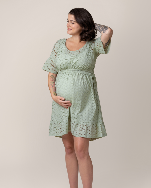 Kindred Bravely Dahlia Eyelet Maternity & Nursing Dress Aqua Mist