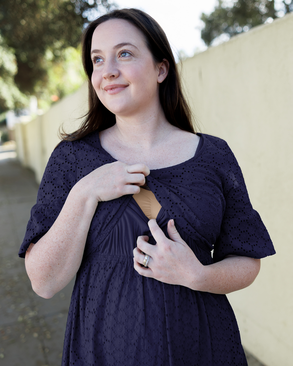 Kindred Bravely Dahlia Eyelet Maternity & Nursing Dress Navy