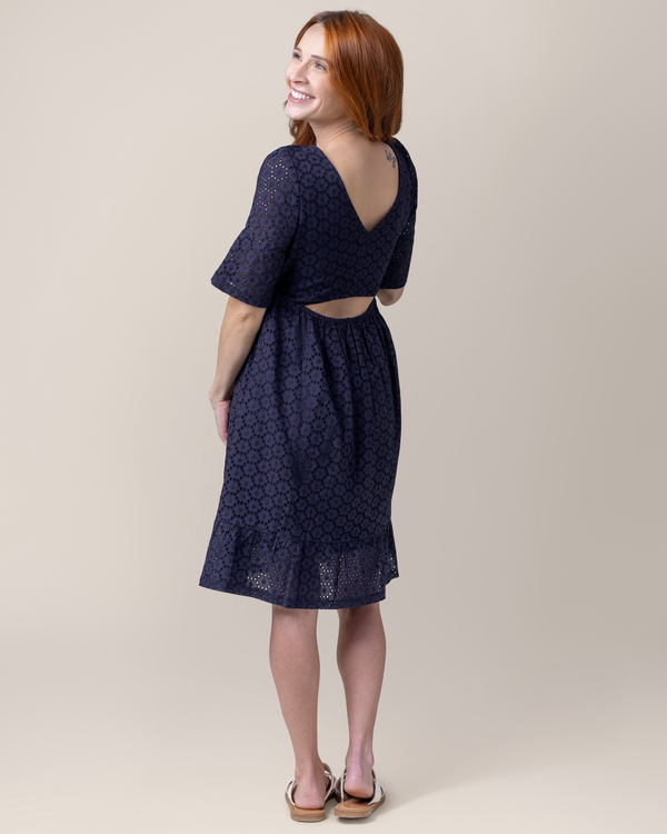 Kindred Bravely Dahlia Eyelet Maternity & Nursing Dress Navy
