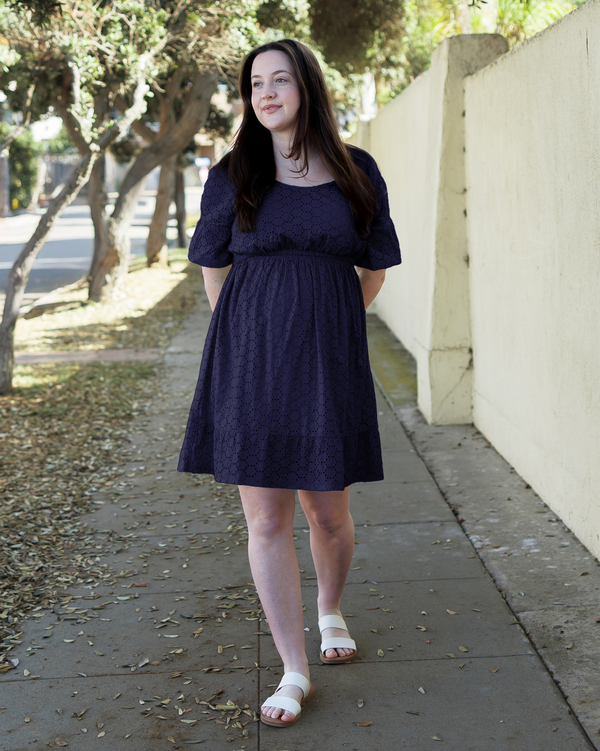 kindred bravely Dahlia Eyelet Maternity & Nursing Dress Navy