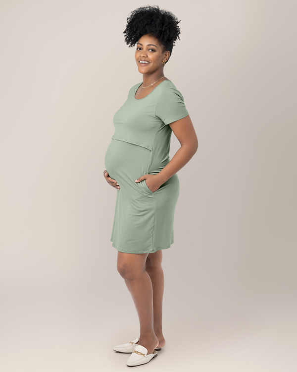Kindred Bravely Eleanora Bamboo Maternity & Nursing Dress Aqua Mist