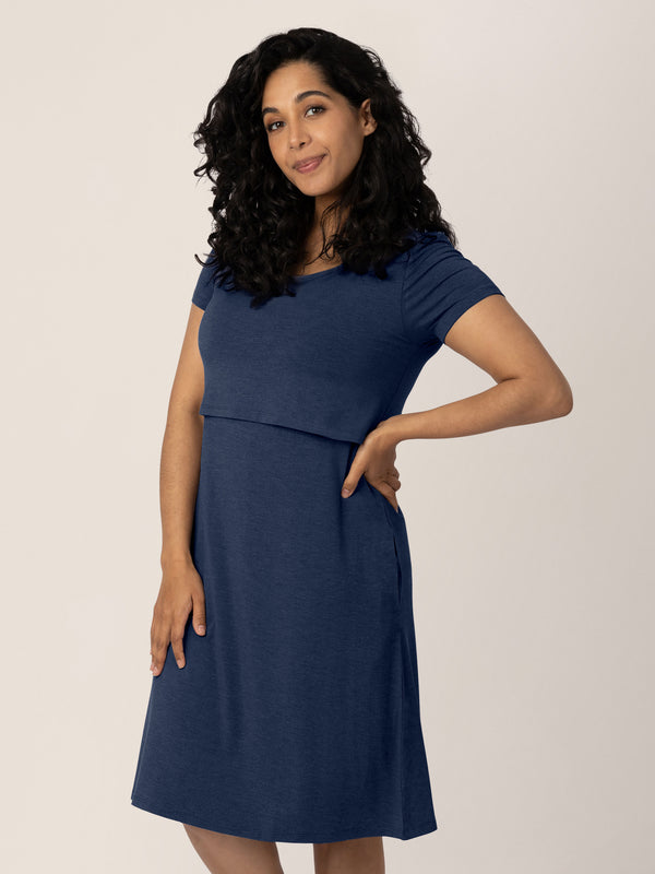 Kindred Bravely Eleanora Bamboo Maternity & Nursing Dress Navy Heather