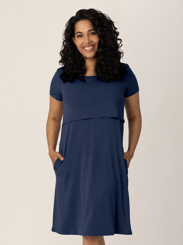 kindred bravely Eleanora Bamboo Maternity & Nursing Dress Navy Heather