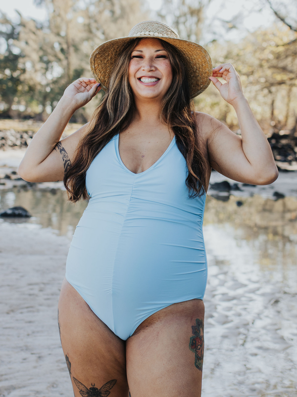 kindred bravely Gathered Maternity One Piece Swimsuit Light Blue