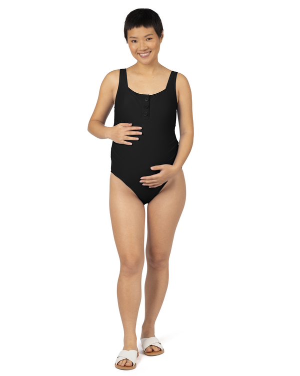 Kindred Bravely Henley Maternity One Piece Swimsuit Black
