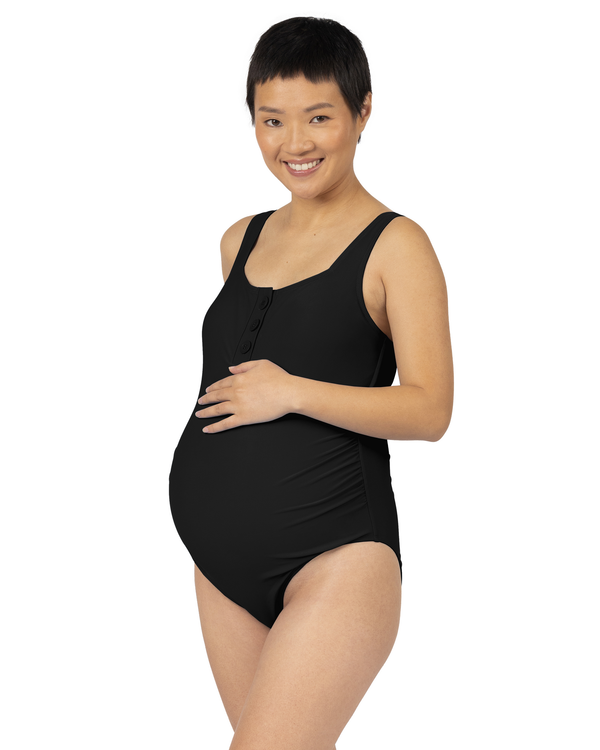 kindred bravely Henley Maternity One Piece Swimsuit Black