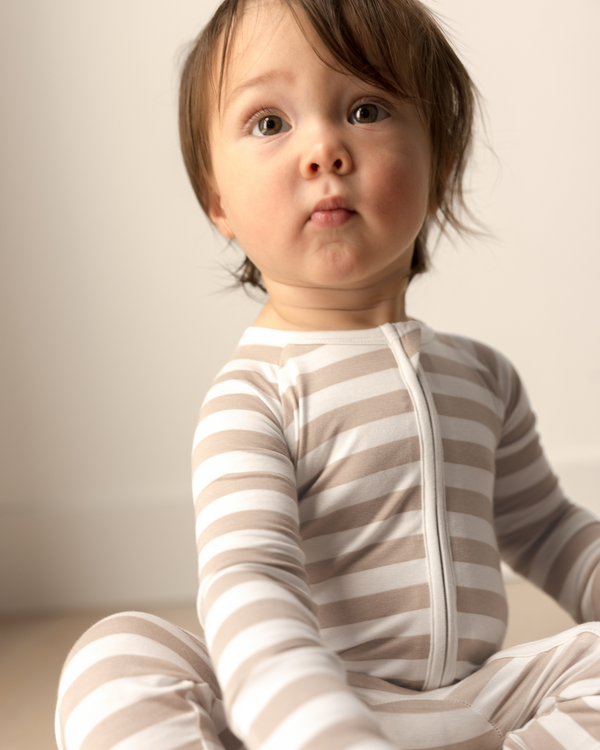 Kindred Bravely Bamboo Baby Pajamas Fawn Stripe