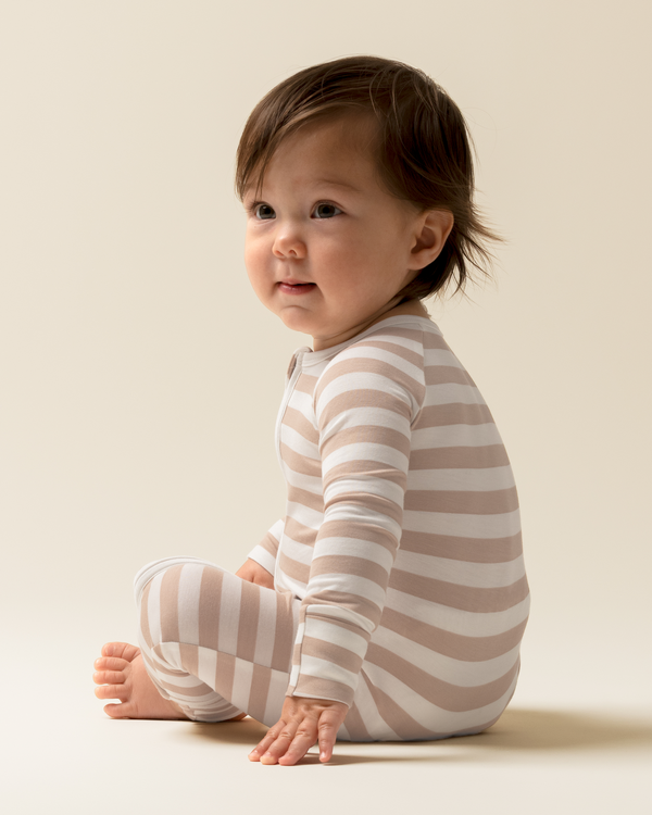 Kindred Bravely Bamboo Baby Pajamas Fawn Stripe