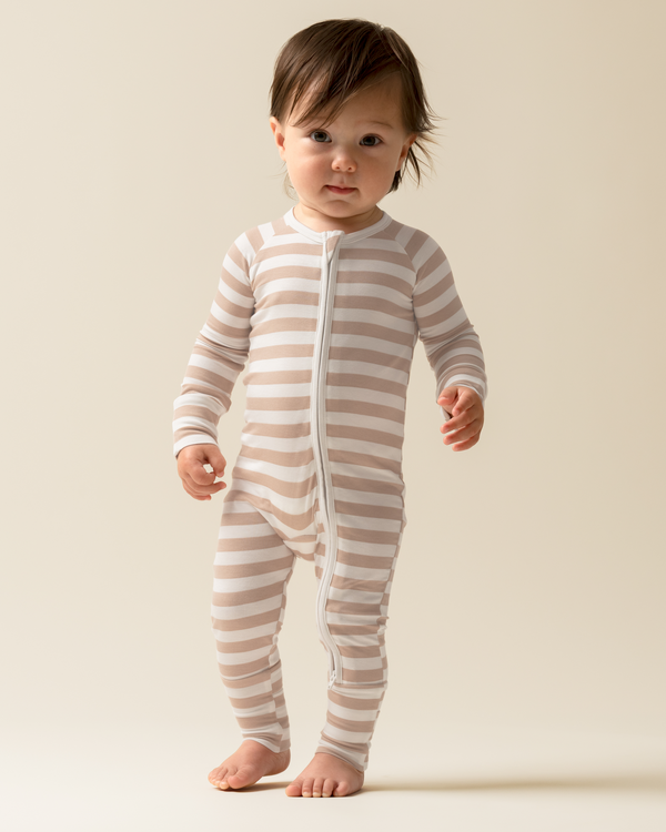 kindred bravely Bamboo Baby Pajamas Fawn Stripe