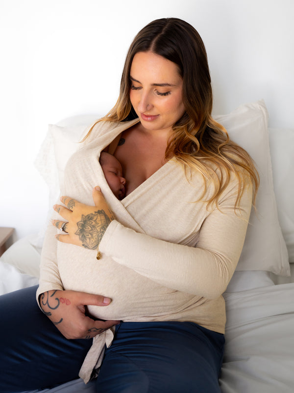 kindred bravely Organic Cotton Skin to Skin Long Sleeve Wrap Top Oatmeal Heather