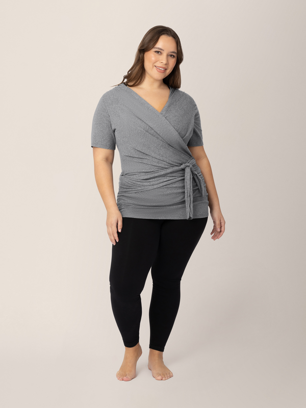 Kindred Bravely Organic Cotton Skin To Skin Short Sleeve Wrap Top Charcoal Grey Heather