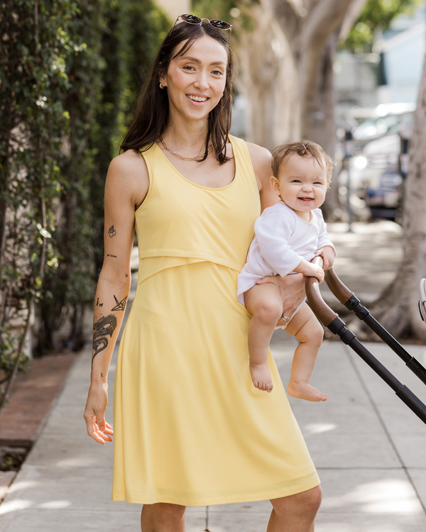 kindred bravely Penelope Crossover Nursing Dress Butter Yellow