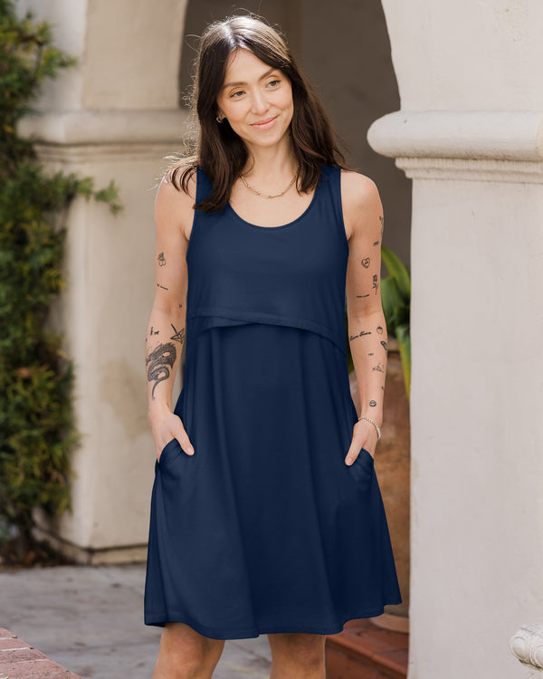 kindred bravely Penelope Crossover Nursing Dress Navy