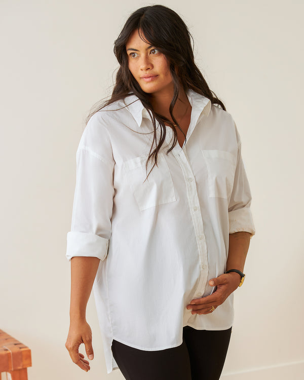 kindred bravely Poplin Maternity & Nursing Button Up Shirt White