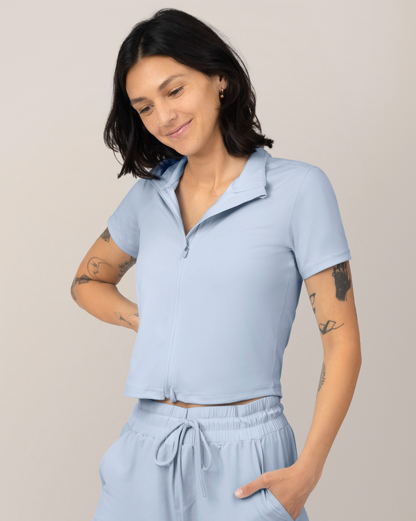 Kindred Bravely Presley Active Zip Front Nursing Top French Blue