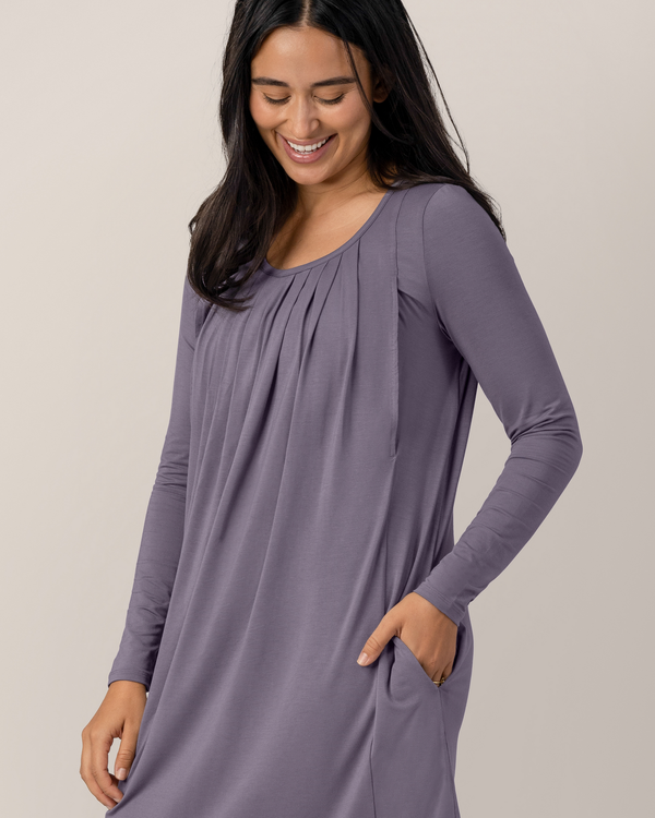 Kindred Bravely Quinn Bamboo Long Sleeve Maternity & Nursing Nightgown Granite