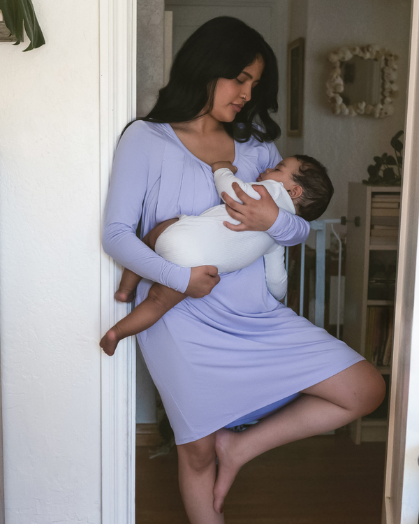 kindred bravely Quinn Bamboo Long Sleeve Maternity & Nursing Nightgown Periwinkle