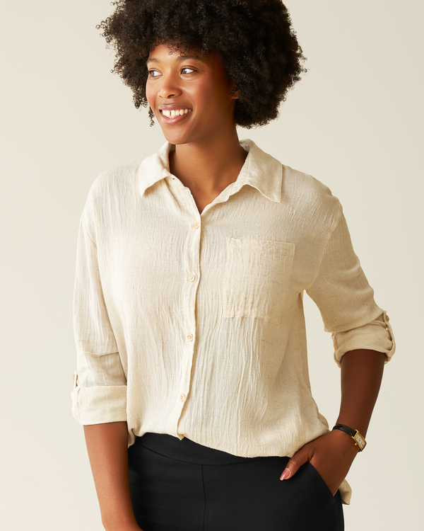 kindred bravely Reese Oversized Linen Button Down Shirt Natural