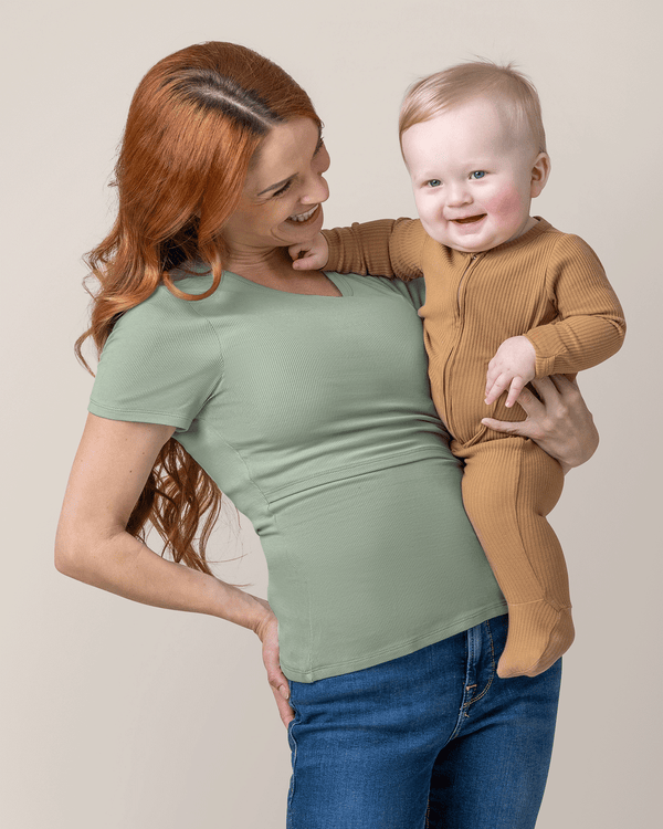 Kindred Bravely Ribbed Bamboo Crew Neck Nursing T-shirt Aqua Mist