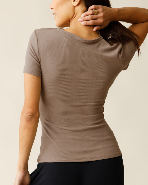 Kindred Bravely Ribbed Bamboo Crew Neck Nursing T-shirt Taupe