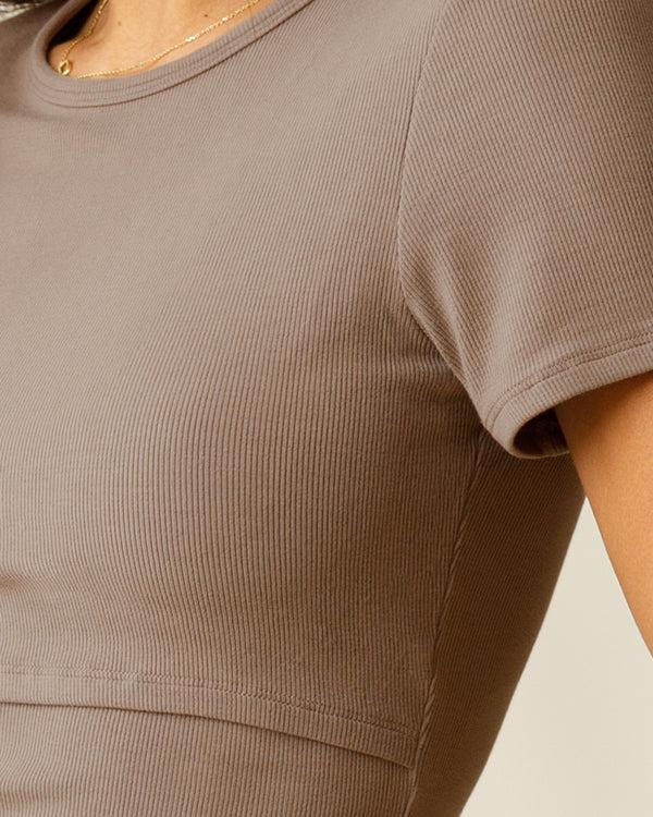 Kindred Bravely Ribbed Bamboo Crew Neck Nursing T-shirt Taupe