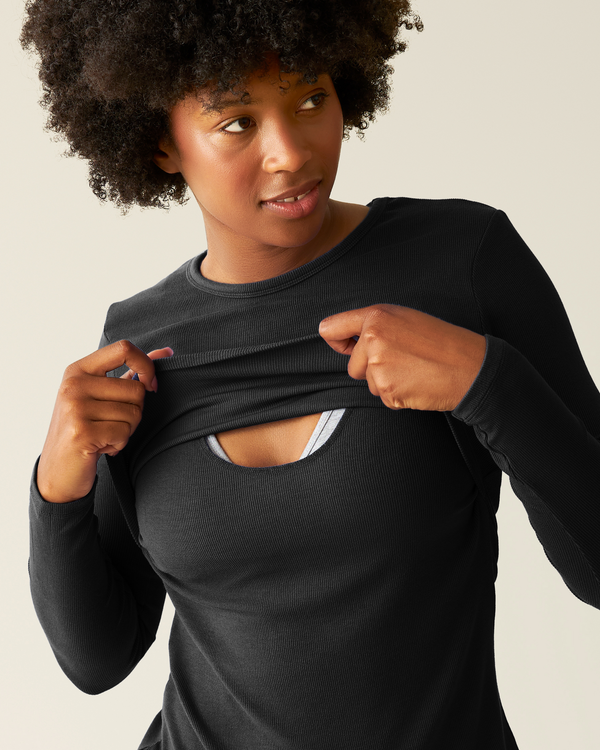Kindred Bravely Ribbed Bamboo Long Sleeve Nursing T-shirt Black