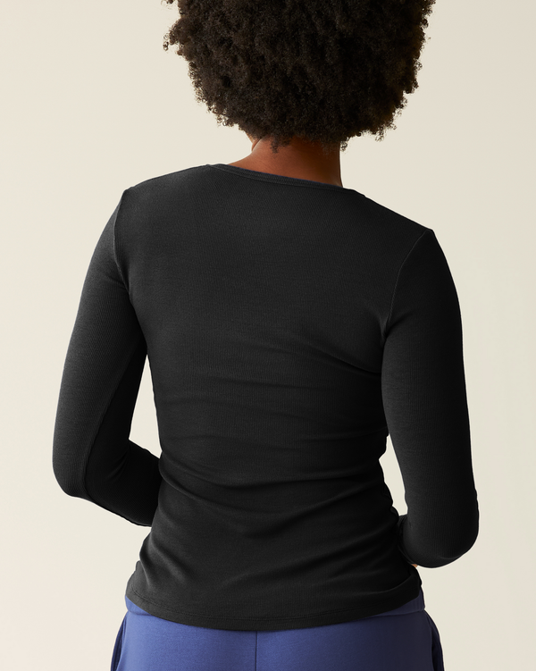 Kindred Bravely Ribbed Bamboo Long Sleeve Nursing T-shirt Black