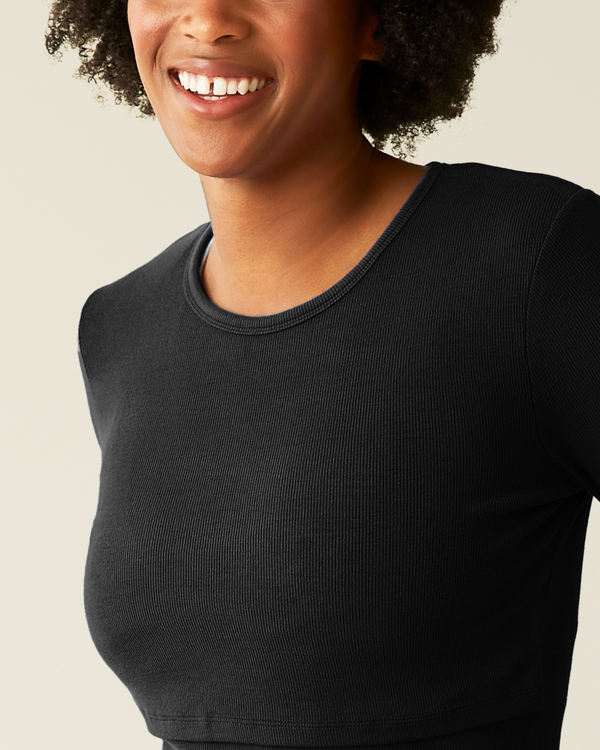 Kindred Bravely Ribbed Bamboo Long Sleeve Nursing T-shirt Black