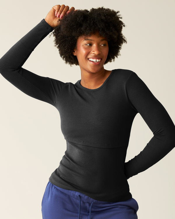 kindred bravely Ribbed Bamboo Long Sleeve Nursing T-shirt Black