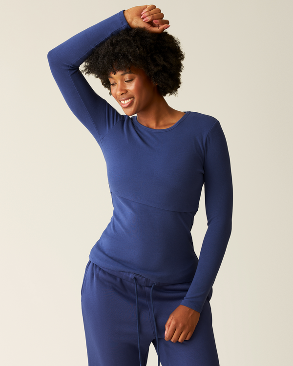 kindred bravely Ribbed Bamboo Long Sleeve Nursing T-shirt Deep Blue
