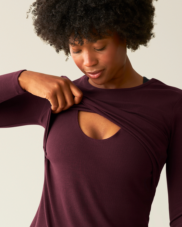Kindred Bravely Ribbed Bamboo Long Sleeve Nursing T-shirt Deep Burgundy