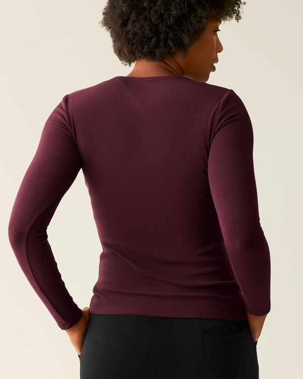 Kindred Bravely Ribbed Bamboo Long Sleeve Nursing T-shirt Deep Burgundy