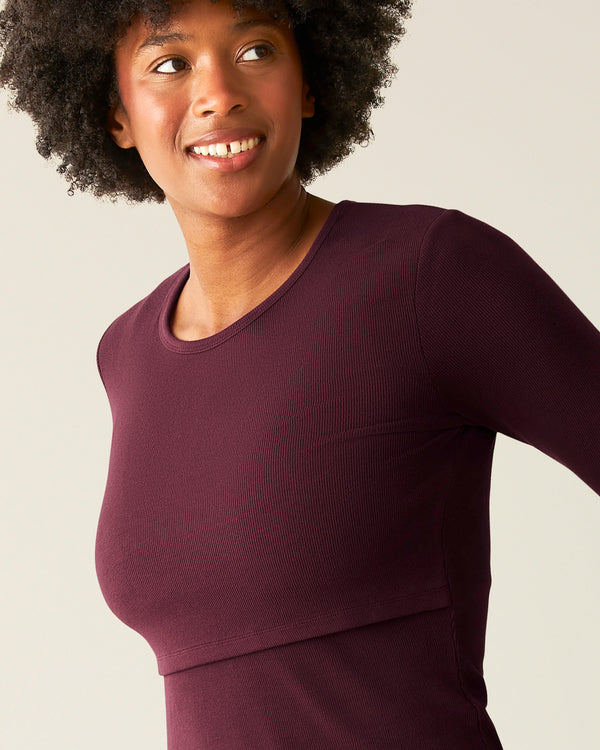 Kindred Bravely Ribbed Bamboo Long Sleeve Nursing T-shirt Deep Burgundy