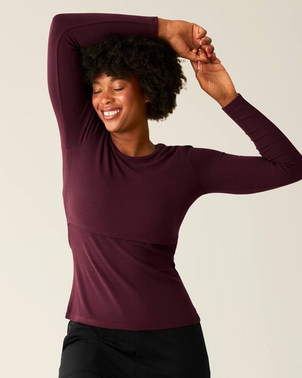 kindred bravely Ribbed Bamboo Long Sleeve Nursing T-shirt Deep Burgundy