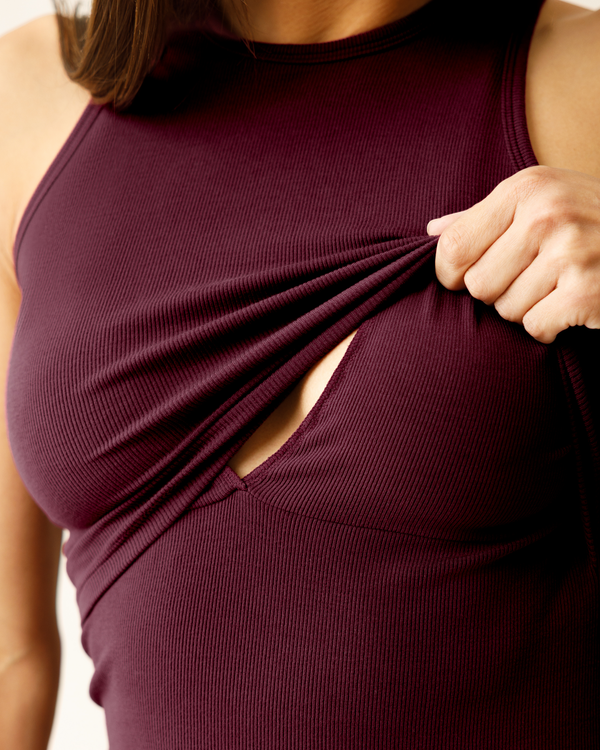 Kindred Bravely Ribbed Bamboo Racerback Nursing Tank Deep Burgundy