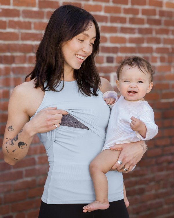 Kindred Bravely Ribbed Bamboo Racerback Nursing Tank French Blue
