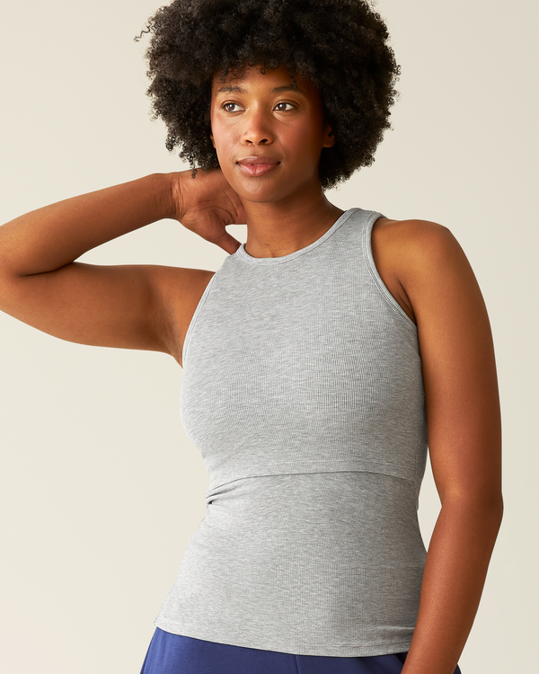kindred bravely Ribbed Bamboo Racerback Nursing Tank Grey Heather
