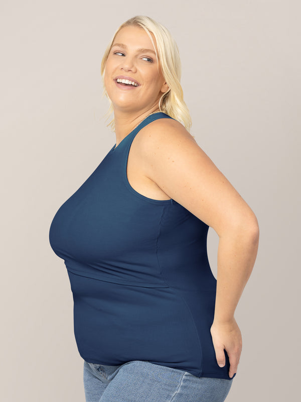 Kindred Bravely Ribbed Bamboo Racerback Nursing Tank Navy