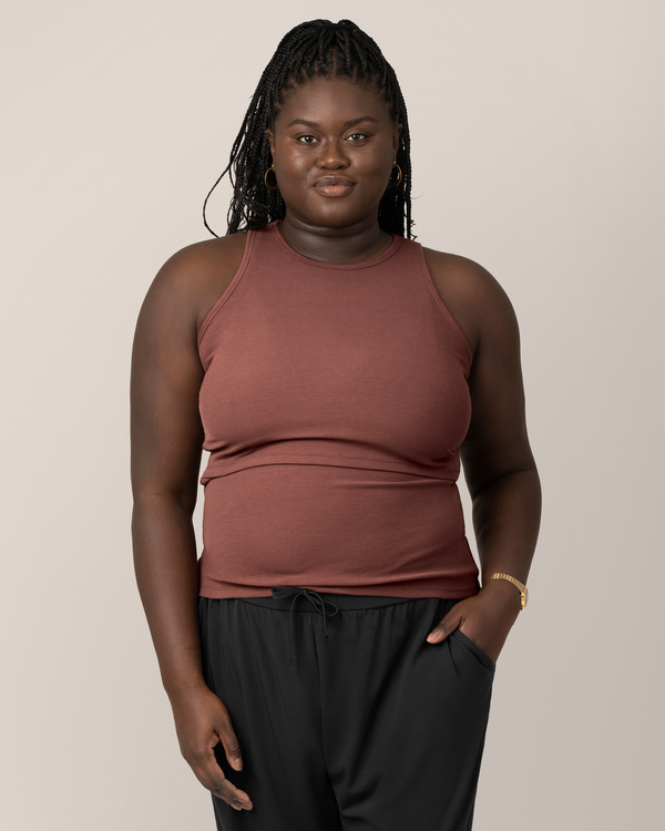 Kindred Bravely Ribbed Bamboo Racerback Nursing Tank Redwood