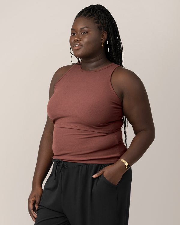 Kindred Bravely Ribbed Bamboo Racerback Nursing Tank Redwood