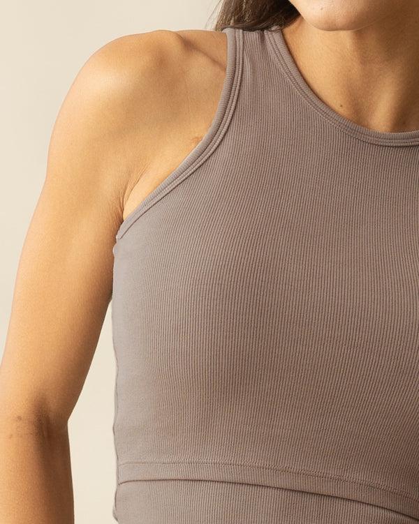 Kindred Bravely Ribbed Bamboo Racerback Nursing Tank Taupe