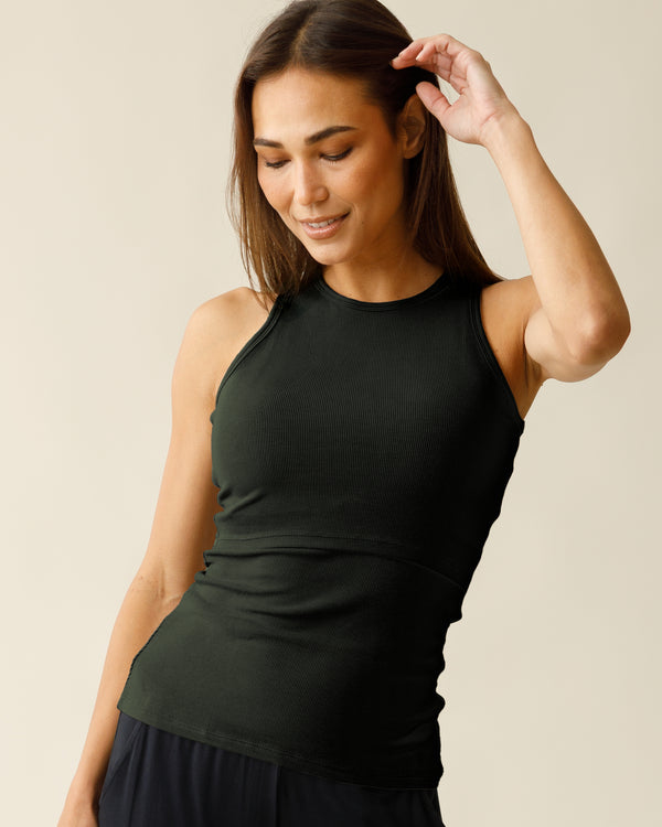 kindred bravely Ribbed Bamboo Racerback Nursing Tank Thyme