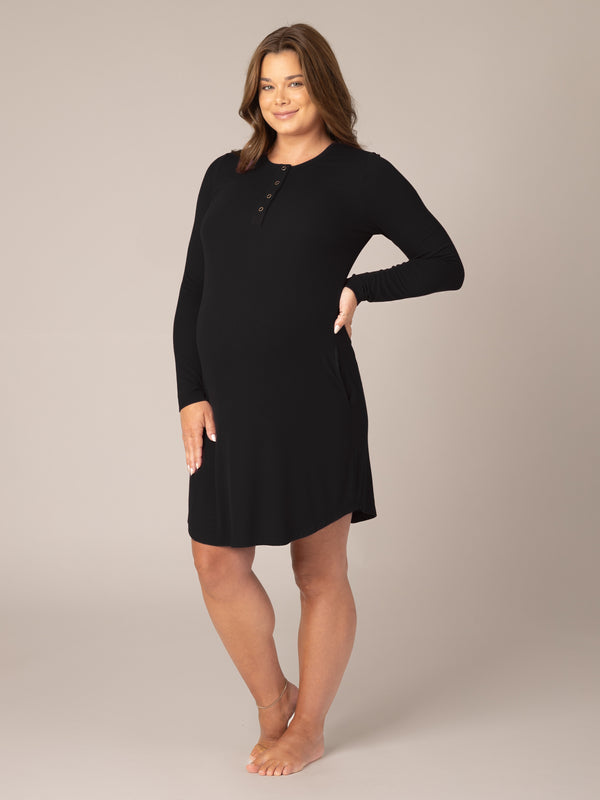 Kindred Bravely Riley Ribbed Bamboo Maternity & Nursing Nightgown Black