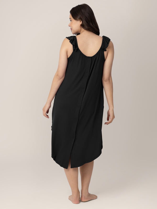 Kindred Bravely Ruffle Strap Labor & Delivery Gown Black