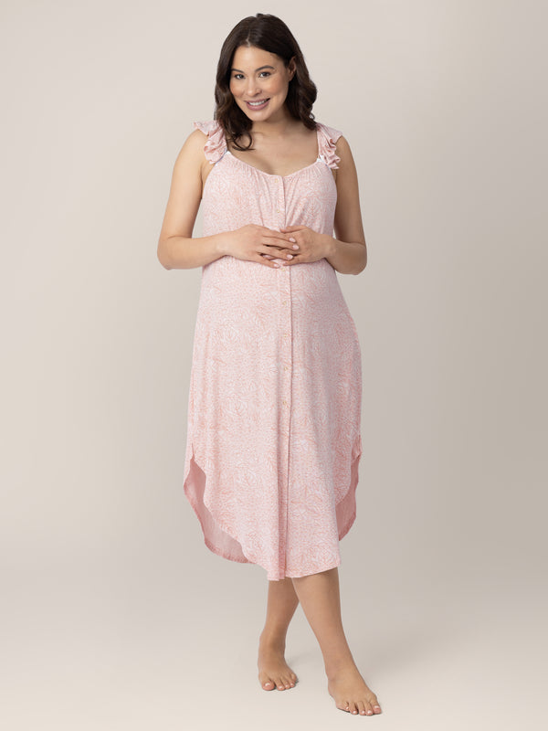 kindred bravely Ruffle Strap Labor & Delivery Gown Pink Hydrangea