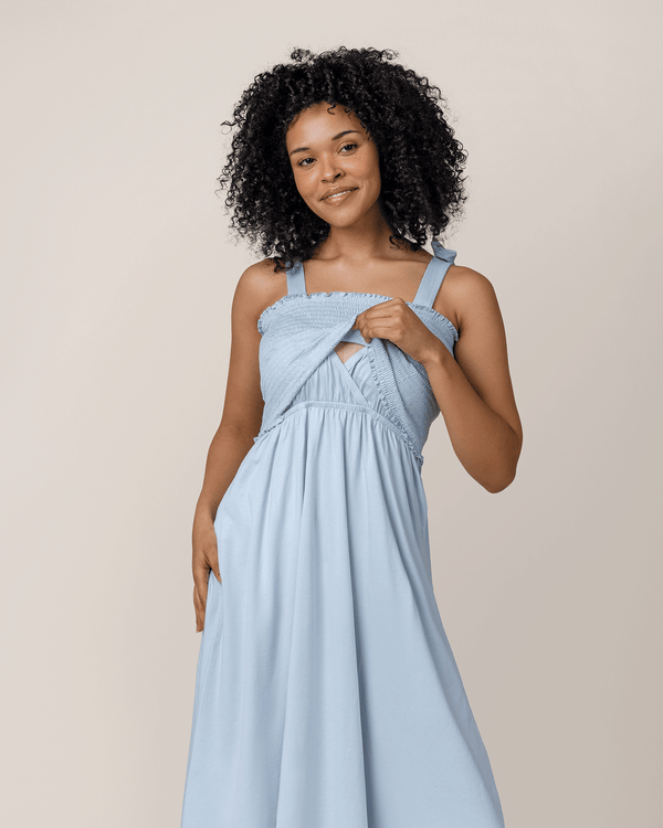 Kindred Bravely Sienna Smocked Maternity & Nursing Dress French Blue