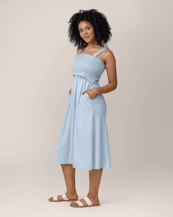 Kindred Bravely Sienna Smocked Maternity & Nursing Dress French Blue
