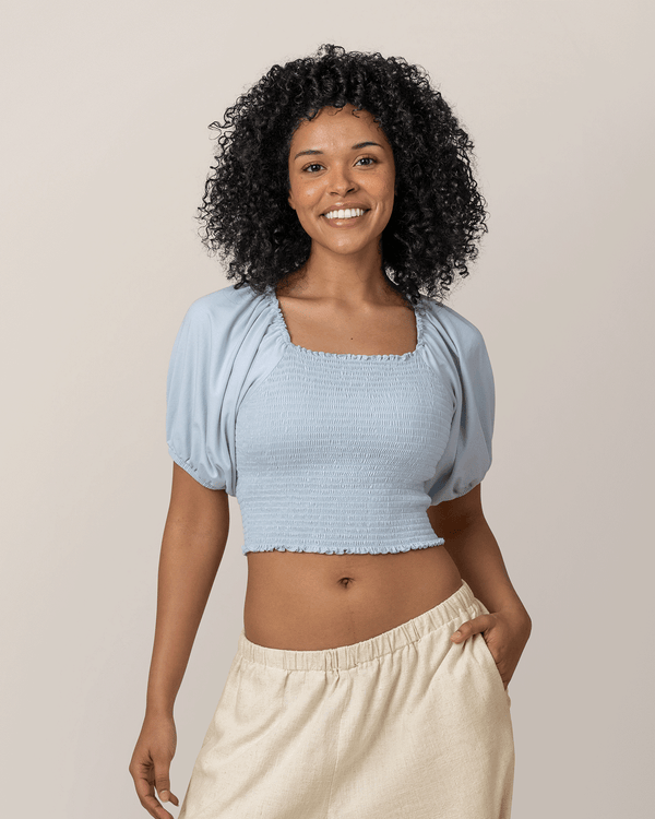 Kindred Bravely Sophia Smocked Cropped Nursing Top French Blue